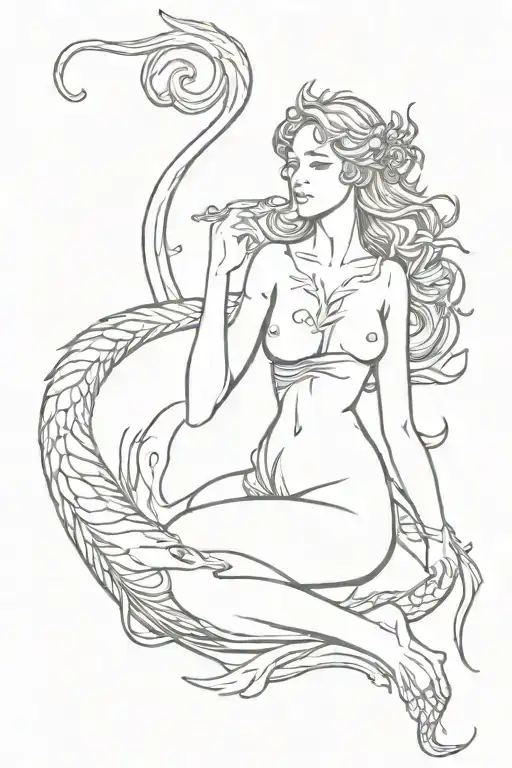 Aphrodite Greek Goddess Full Body Surrounded By A Dragon
