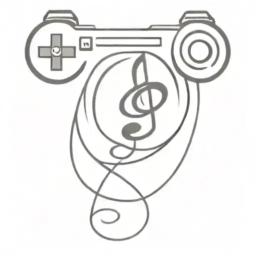 A Minimalist Tattoo Of A Music Note Intertwined With A Video Game Controller