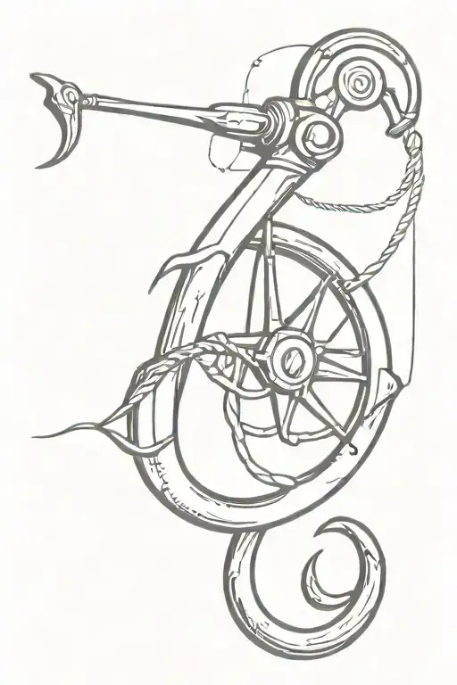 A Minimalist Design Of A Fishing Hook Intertwined With A Truck Steering Wheel