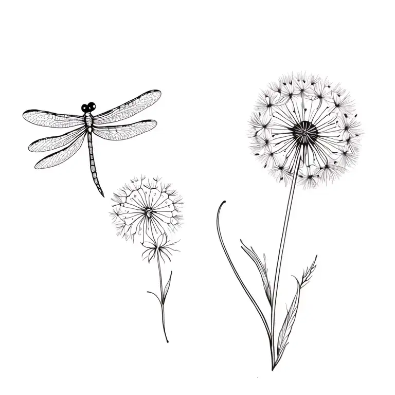Dragonfly And Dandelion Flower