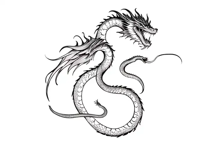 Dragon And Snake Flying Together