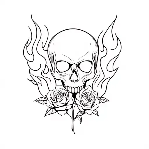 Skull And Roses With Flames Symbolizing