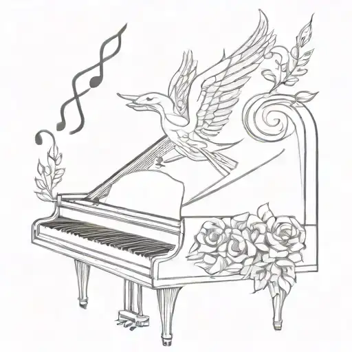 Angel Wings And Music Notes Piano And Flowers Intertwined