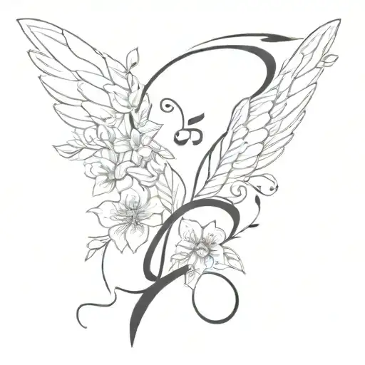Angel Wings And Music Notes And Flowers Intertwined