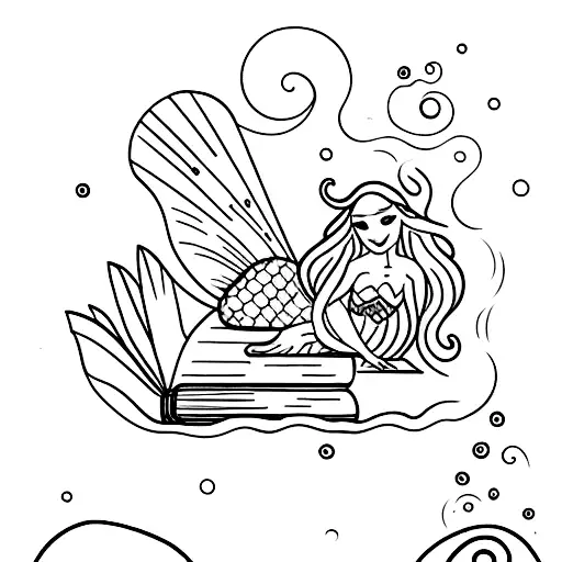 A Mermaid Reading A Book On A Rock In The Middle Of The Ocean
