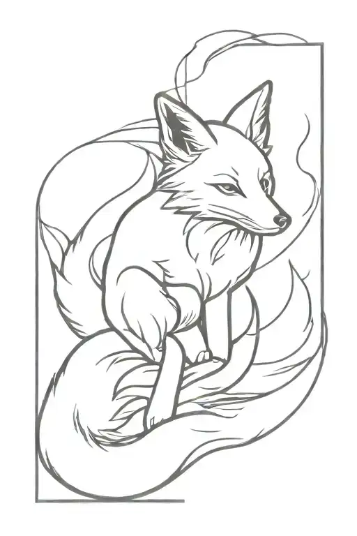 Ink Style Kitsune Fox Playing
