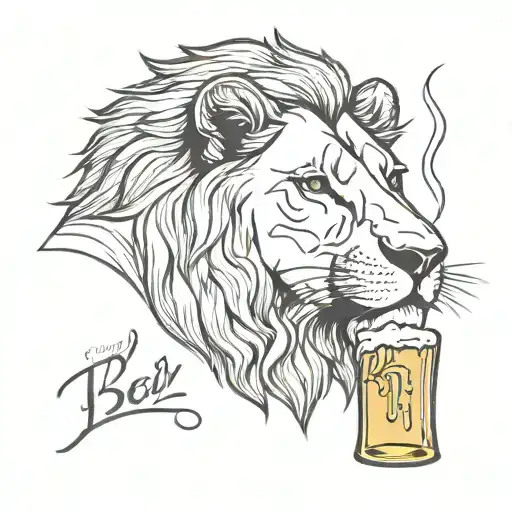 A Minimalist Tattoo Of A Lion Drinking Beer But Let It Be Clear That It Is Beer