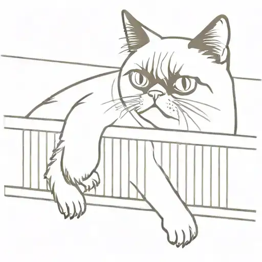 Grumpy Cat On Balcony On Fence