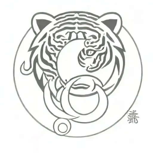 Tiger Monkey Ying Yang Symbol Surrounded