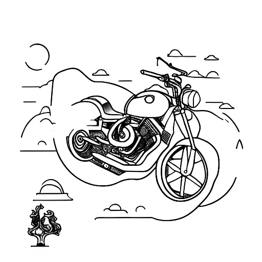 A Minimalist Tattoo Of A Motorcycle Riding Through A Mountain Range