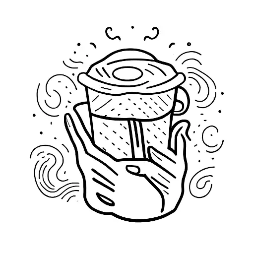 A Minimalist Tattoo Of A Gesturing Hand Holding A Coffee Cup