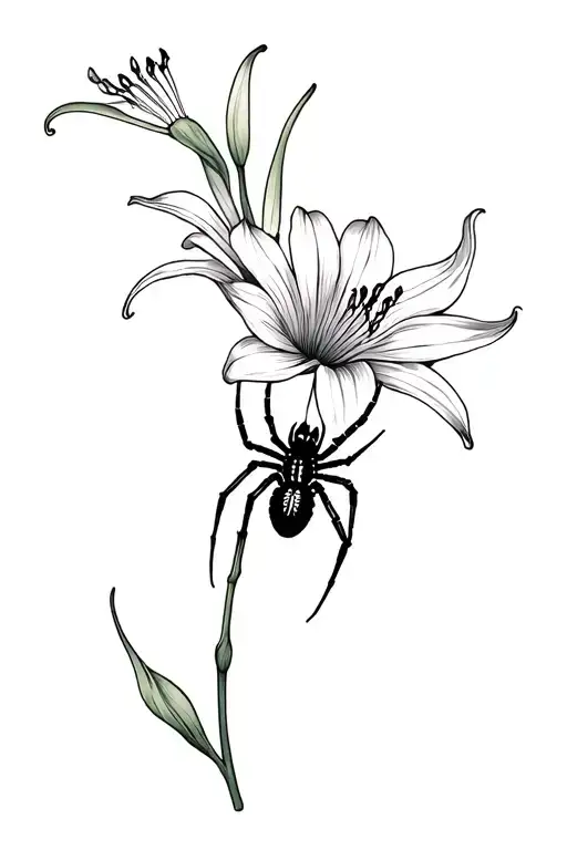 Spider Lily Flower With Spider Crawling