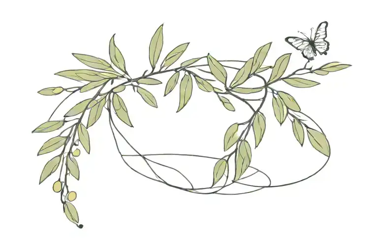 A Minimalist Tattoo Design In A Bracelet Shape With Olive Tree Branch And Butterfly