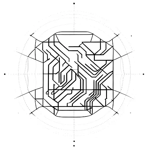 A Minimalist Tattoo Of A Circuit Board Intricately Designed To Resemble A Mountain Range