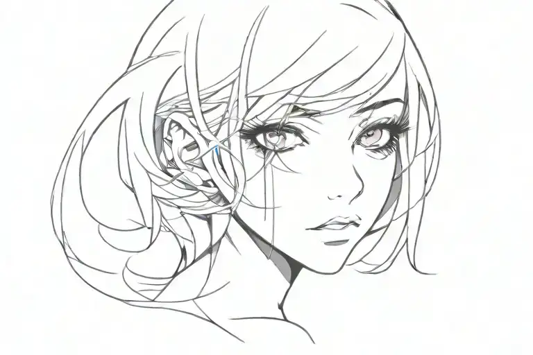 Anime Girl Black And White With Purple Colored Eyes