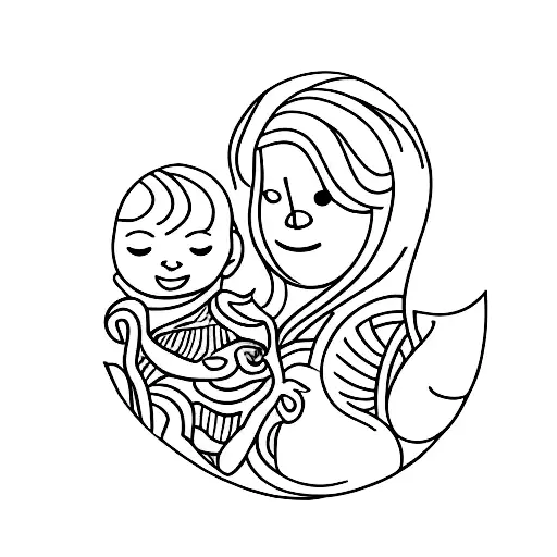 A Minimalist Tattoo Of A Mother And Child Embracing Each Other
