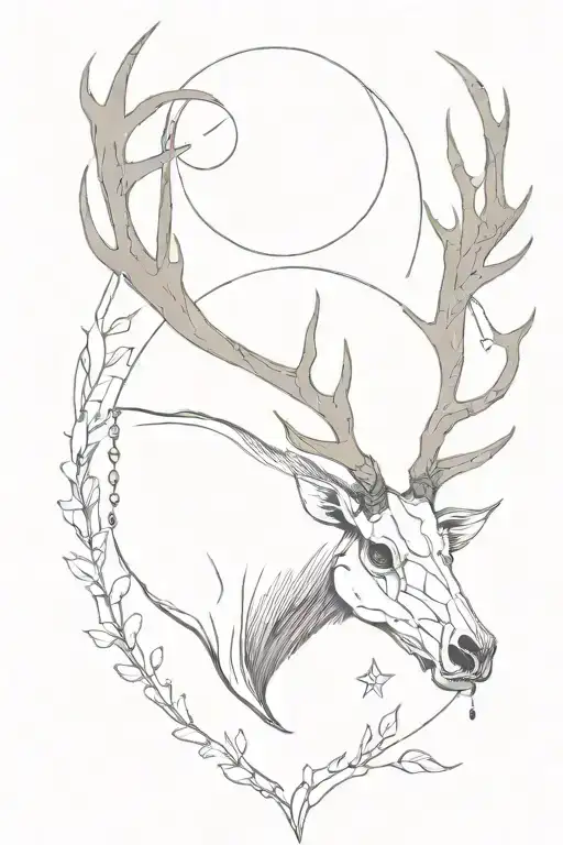 Elk Skull With Raven And Cresent Moon