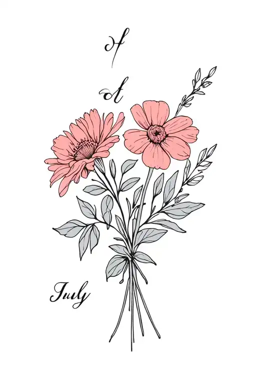 Bouquet Of Two July Birth Flowers With A December Birth Flower In The Middle