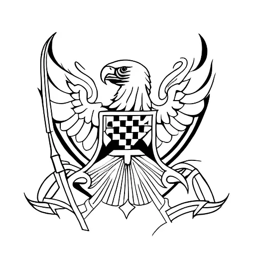 Create A Minimalist Tattoo Of The Bosnian Flag With An Eagle Flying Above It