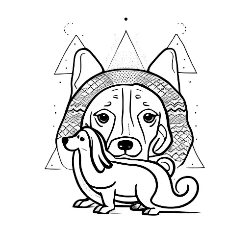 A Minimalist Tattoo Of A Dog Playing With A Horse