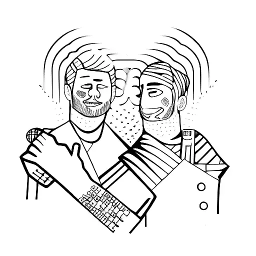 Two Friends Arm In Arm Towards A Stadium