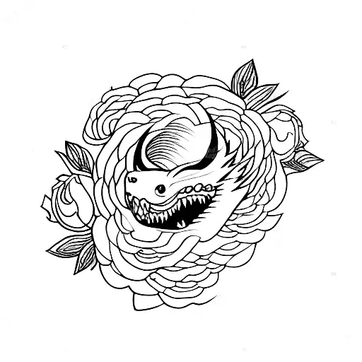 A Fierce Dragon Entwined With Red Roses