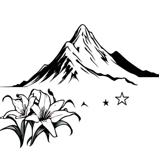 Japanese Water Turning Into Snow Mountain With Tennessee Lilies And 3 White Stars From The Flag