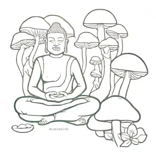 Meditation Buddha Mushrooms Growing Around Him