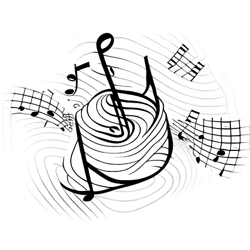 A Coffee Cup Surrounded By Musical Notes And Waves