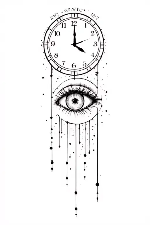 A Vertical Tattoo With A Clock And The Eye Of My Great Mother Deced