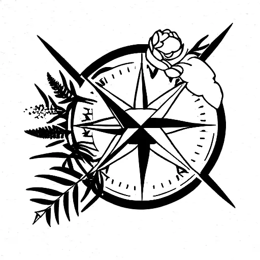 Compass With Peonies And Fern Leaves