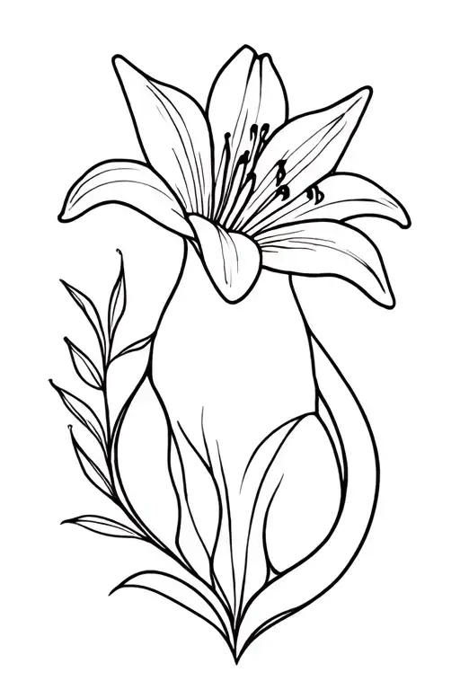 Lily Flower And Cat Culrled Up