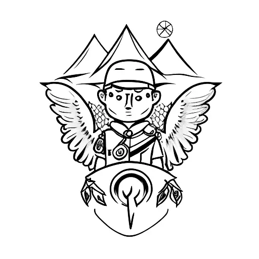 A Sketch Style Tattoo Of A Scout Camping With A Crow