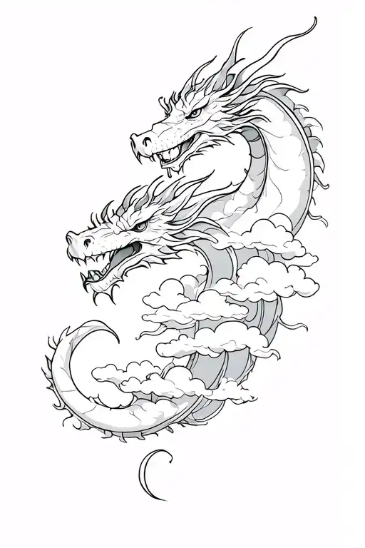 A Dragon Emerging Through The Clouds In Fornt Neck