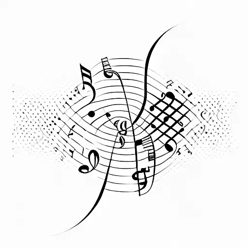 A Minimalist Representation Of A Music Note Intertwined With A Computer Code Snippet