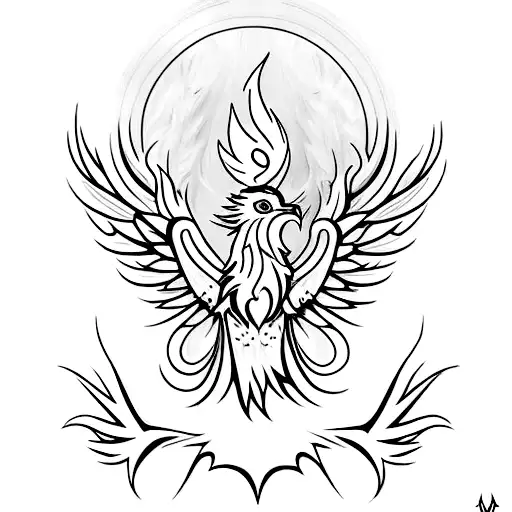A Phoenix Rising From The Ashes With The Words 'Never Give Up' Incorporated Into The Design