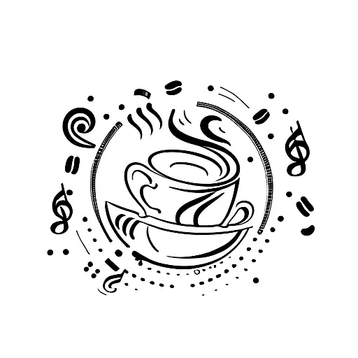 Create A Minimalist Tattoo Of A Coffee Cup With Steam Forming Musical Notes