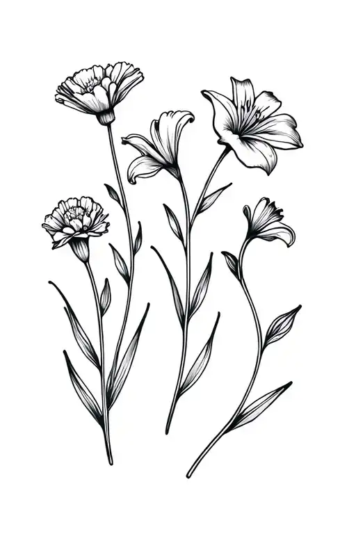 5 Carnations Flowers With 1 Lily Of The Vally Flower And 1 Marigold Flower