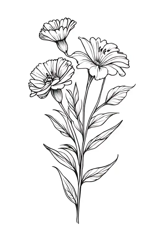 5 Carnations Flowers With 1 Lily Of The Vally Flower And 1 Marigold Flower Bouquet