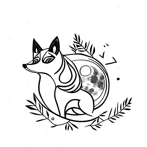 Fox Against The Background Of The Forest And The Moon