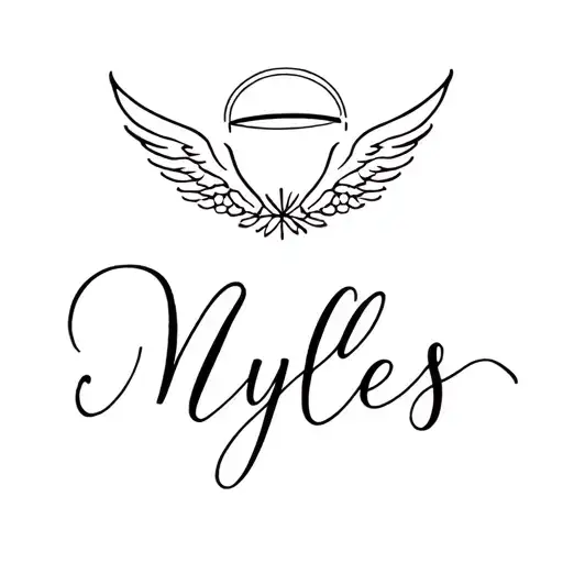 The Names Myles With Angel Halo Over In Wedding Style Cursive