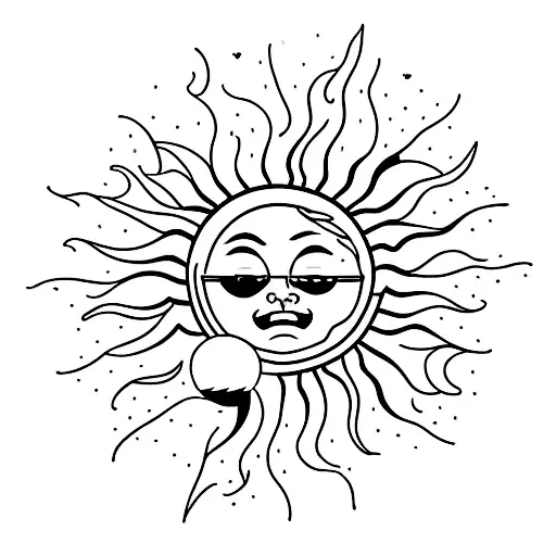 A Minimalist Sun And Beach Scene With The Word 'Love' Incorporated