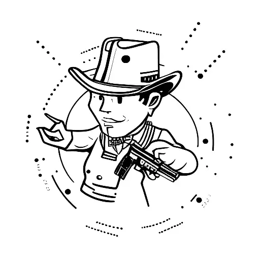 Cowboy Pointing Guns Two Way