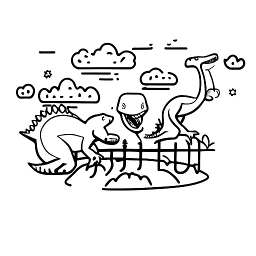 Little Dinosaur With Two Little Boys Climbing