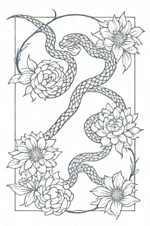 Chrysanthemums And A Snake Intertwined