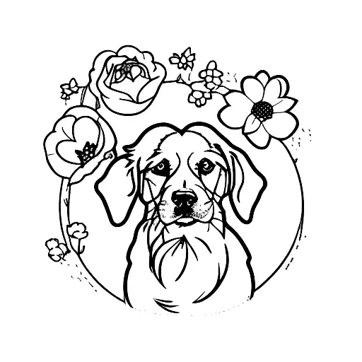 A Simple Silhouette Of Your Pet Dog Surrounded By Flowers