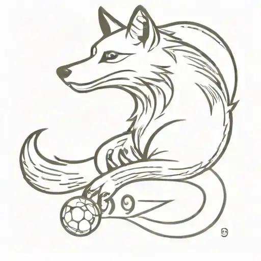 Football Tattoo With Number 9 Tailed Fox