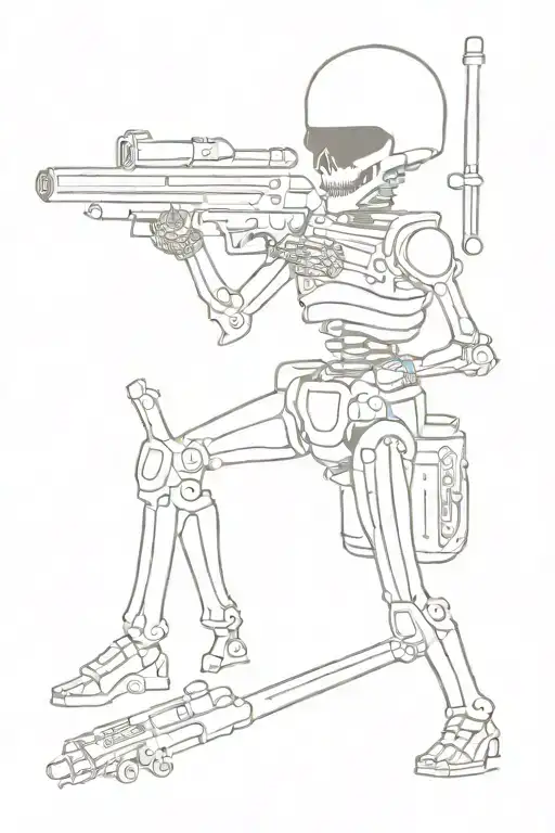 Skeleton In Armor And Helmet With A Machine Gun