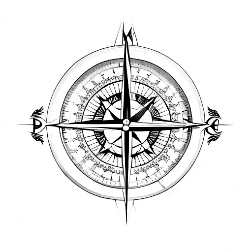 Compass With Sea Turtle And 2 Swallows
