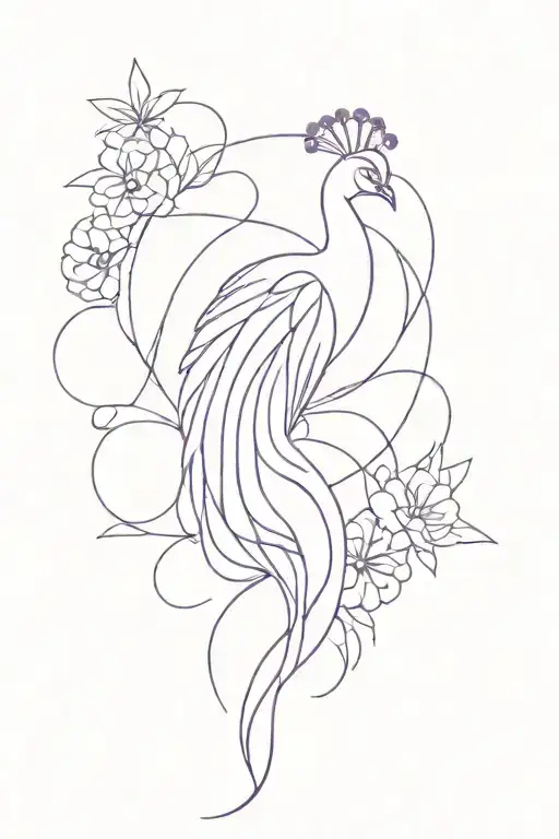 Peacock Intertwined Within Violet Flower